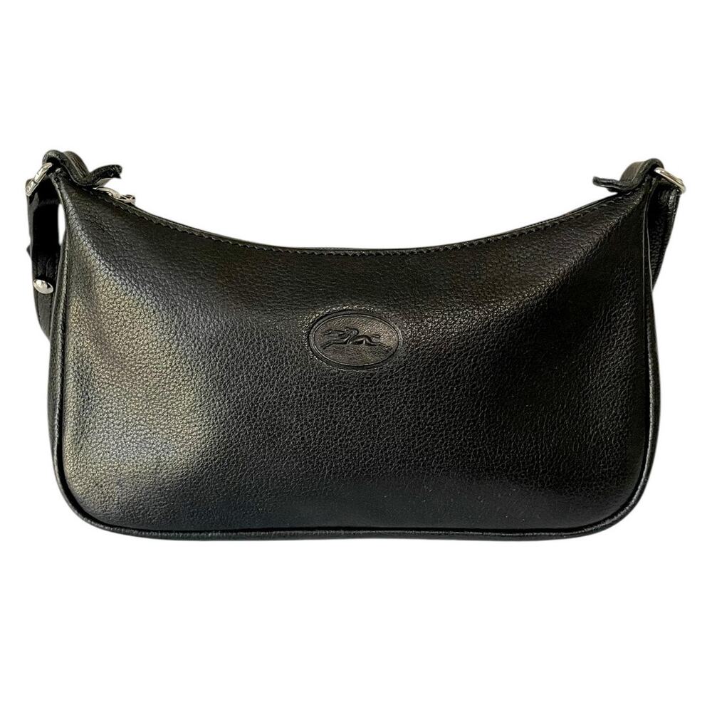 Longchamp Vintage Pebble Leather Purse Convertible Shoulder Bag Crossbody Black